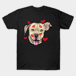 Cute Pitbull Dog Hearts Funny Valentine's Day Design T-Shirt